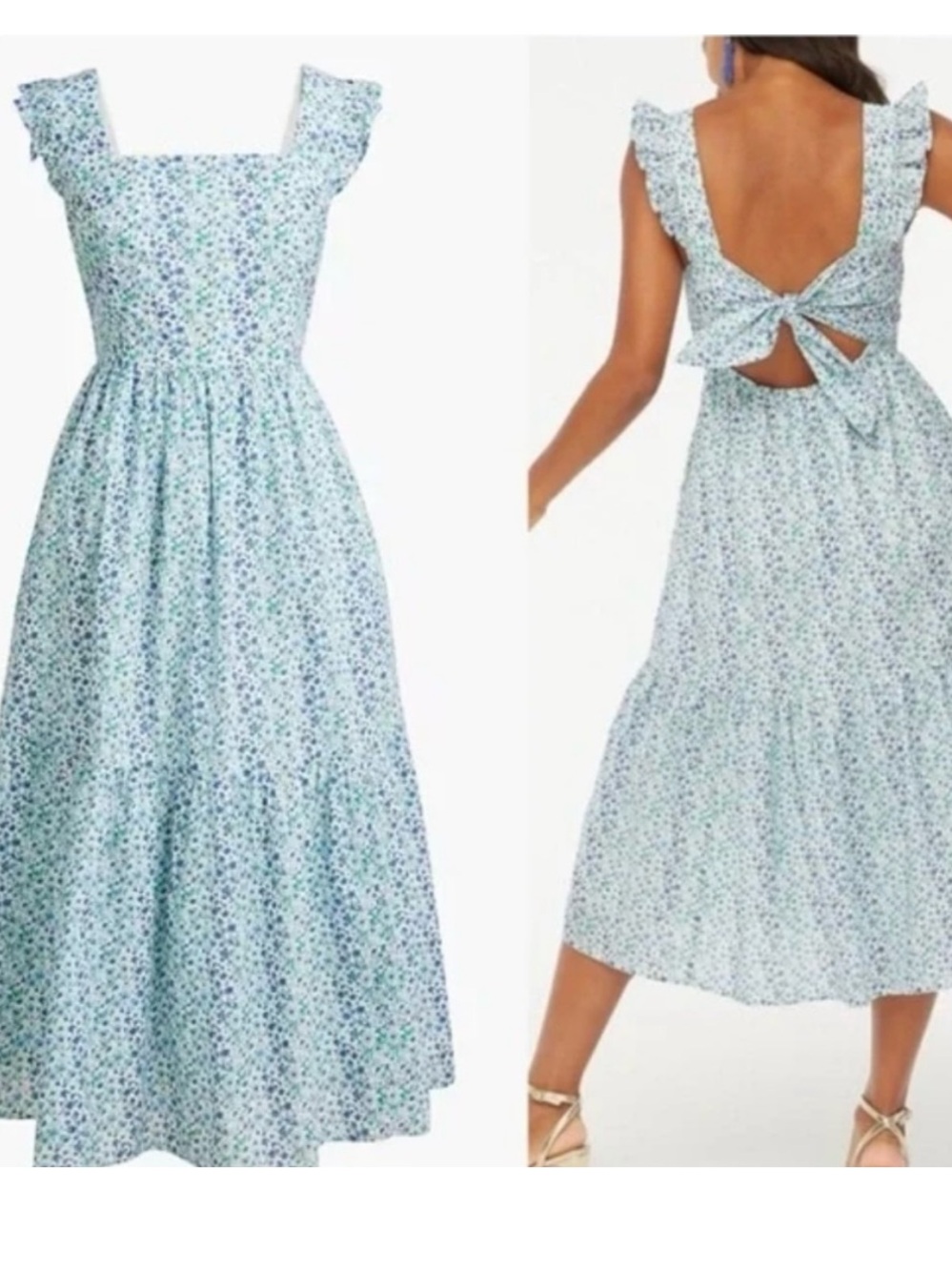 J Crew Factory Blue Floral Tie Back Midi Dress - Picture 4 of 7